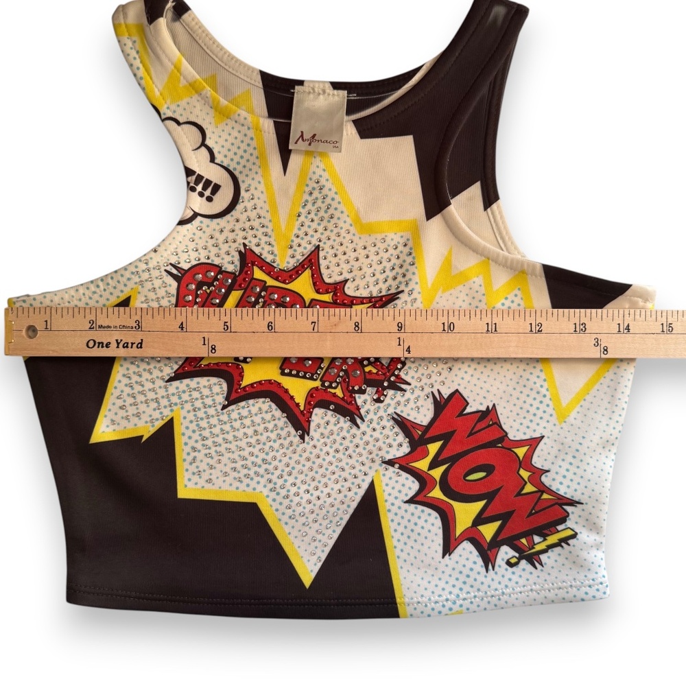 MONACO Super Print Rhinestone Crop Top Size M - Picture 8 of 9